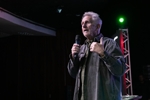 Rene Auberjonois on stage at StarCon in 2018
